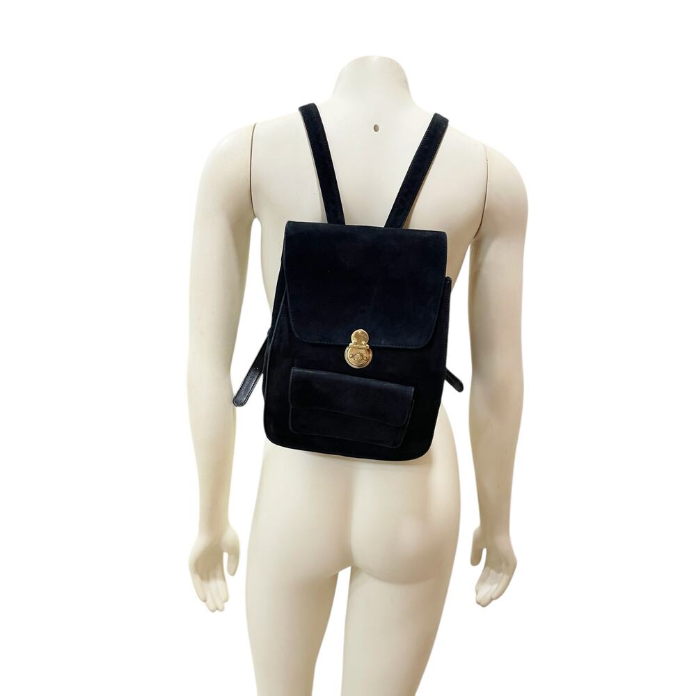 Ralph Lauren Suede Backpack with Gold Lock Vintage Rare - Picture 2 of 13